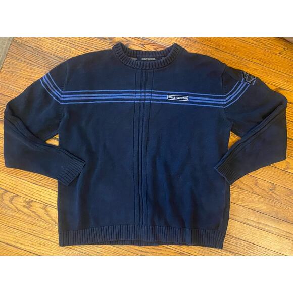 Harley Davidson Sweater Mens XL Navy Blue Stripe - Picture 1 of 9